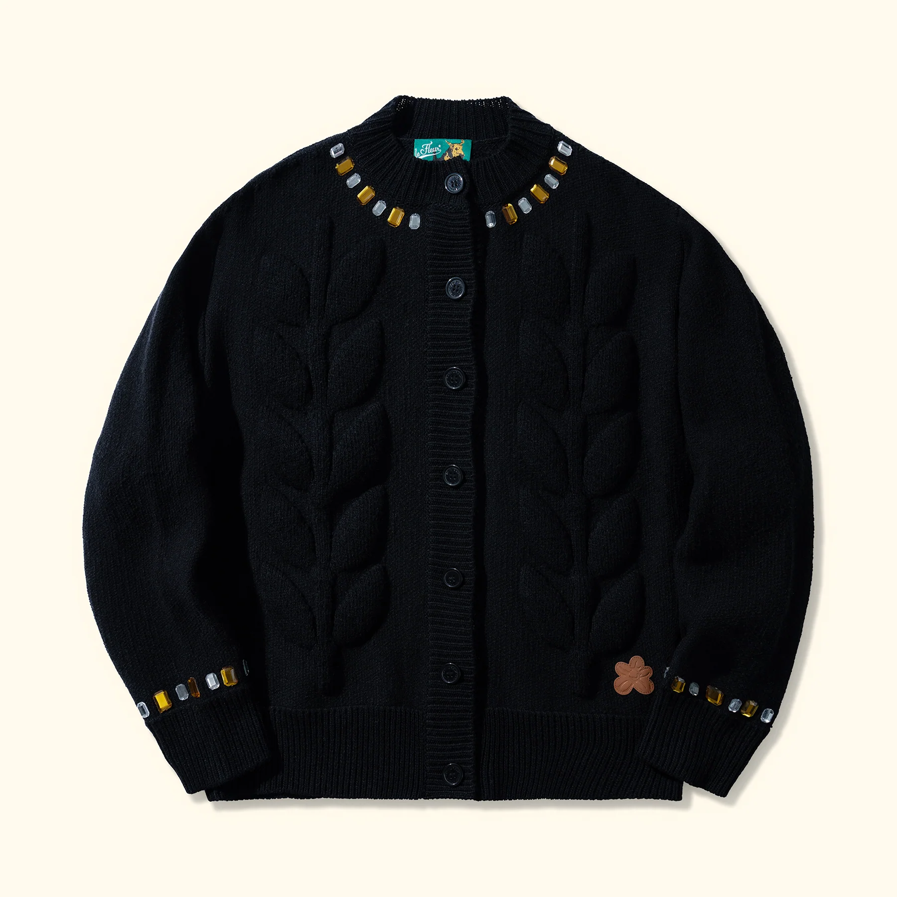 GEMSTONE-COLLARED-CARDIGAN-BLK-01 Golf Le Fleur Gemstone Cardigan - Black