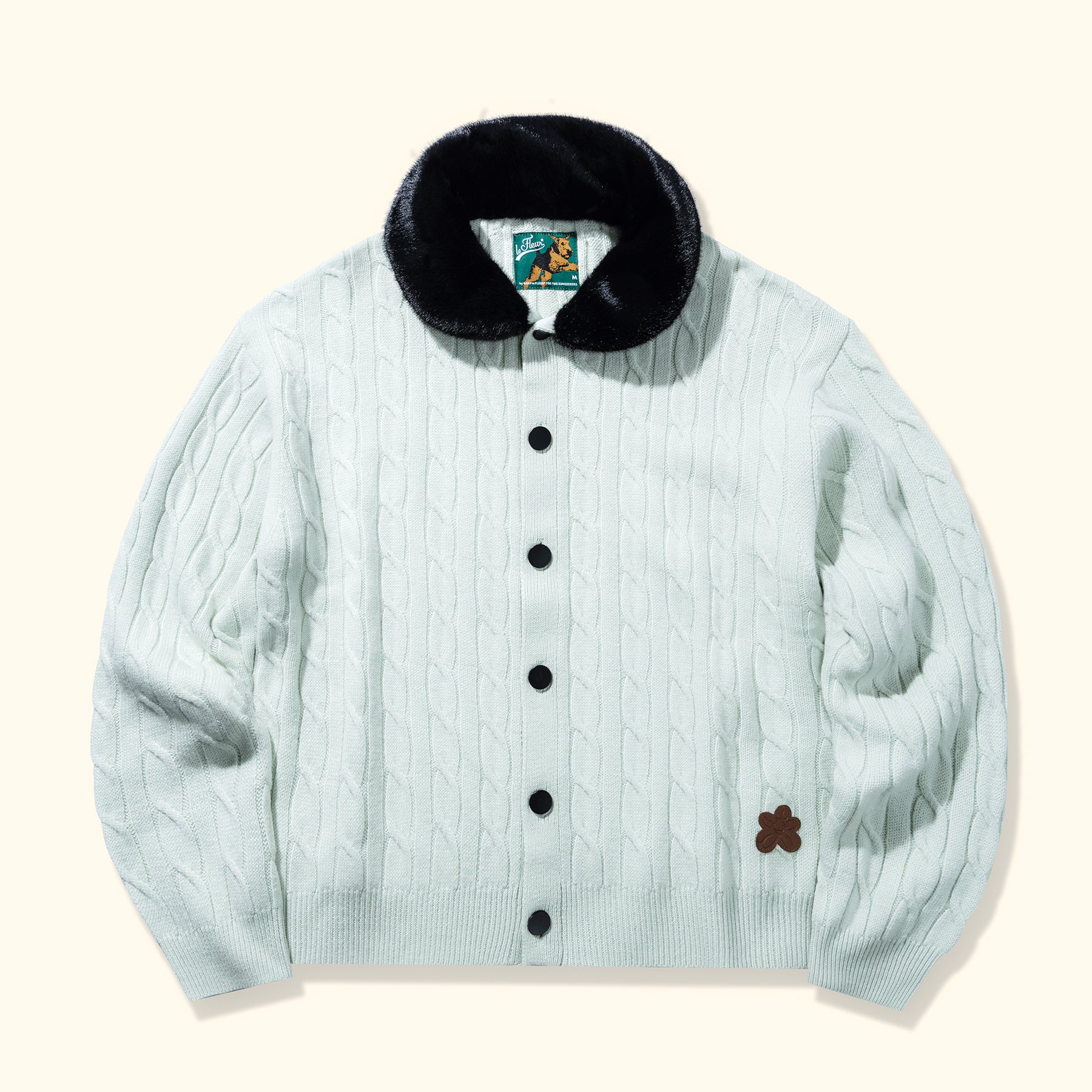 FUR-COLLARED-CARDIGAN-MNT-01 Le Fleur Faux Fur Cardigan - Mint