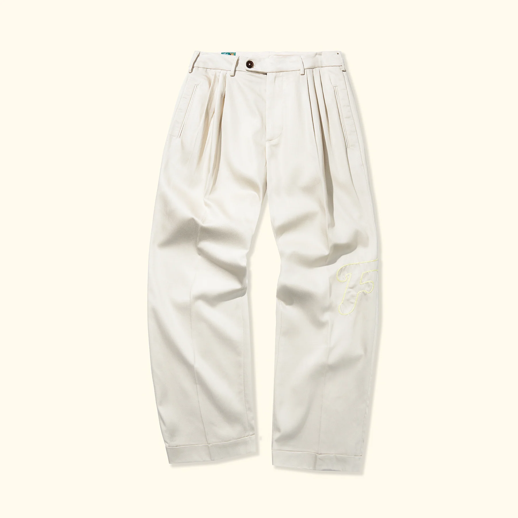 Le Fleur Chainstitch Trousers - Cream - Front Le Fleur Chainstitch Trousers - Cream
