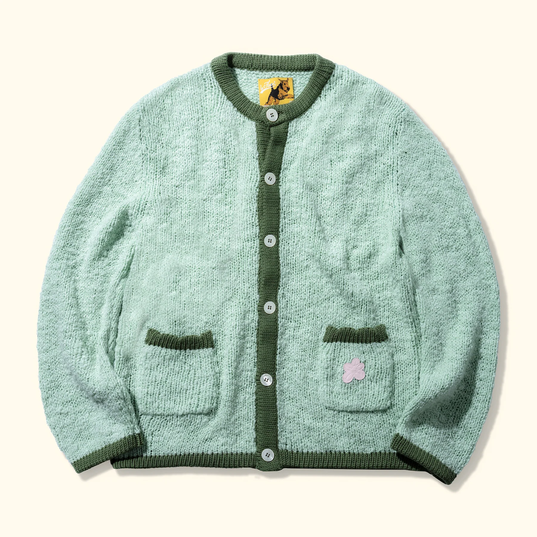 Le Fleur Crewneck Cardigan Sweatshirt - Front Le Fleur Crewneck Cardigan Sweatshirt - Mint