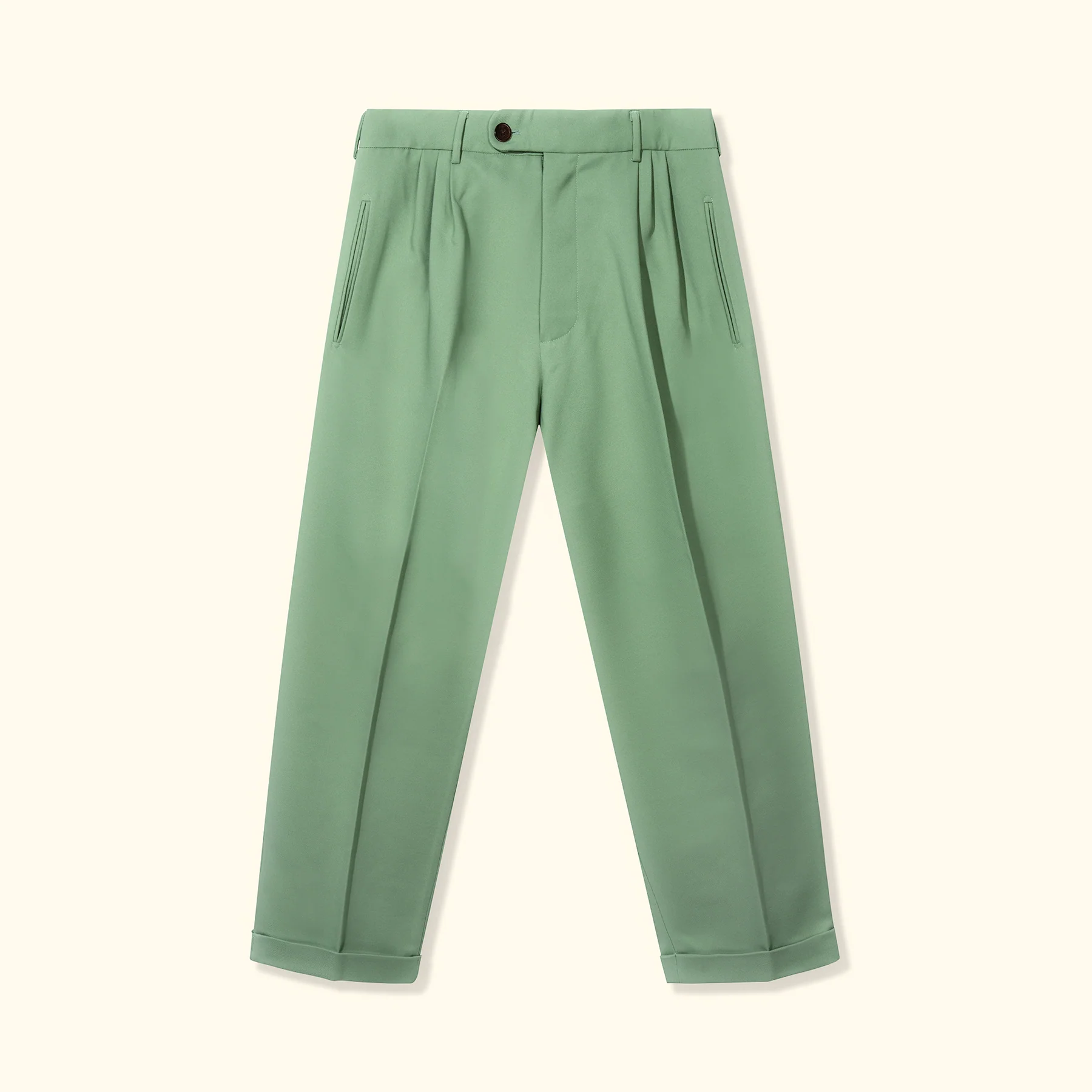 Le Fleur Double Pleated Trousers - Green - Front Le Fleur Double Pleated Trousers - Green