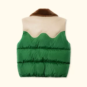 Le Fleur Leather Puffer Vest - Green