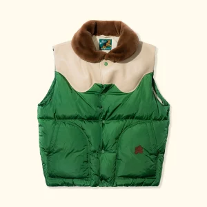 Le Fleur Leather Puffer Vest - Green