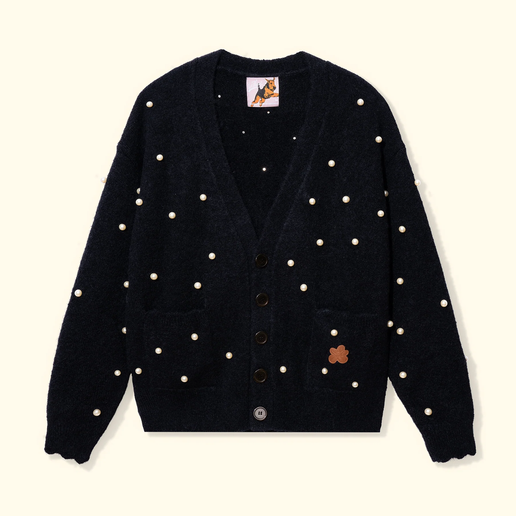 Le Fleur Pearl Cardigan Sweater - Front Le Fleur Pearl Cardigan Sweater - Black