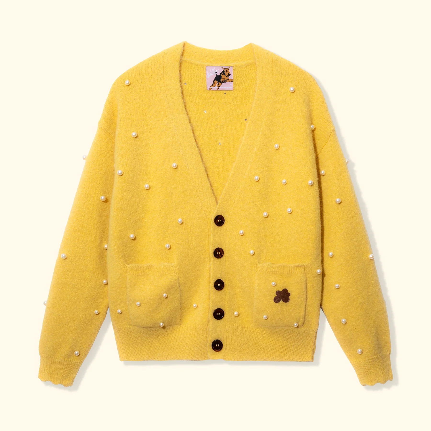 Le Fleur Pearl Cardigan Sweater - Front Le Fleur Pearl Cardigan Sweater - Yellow